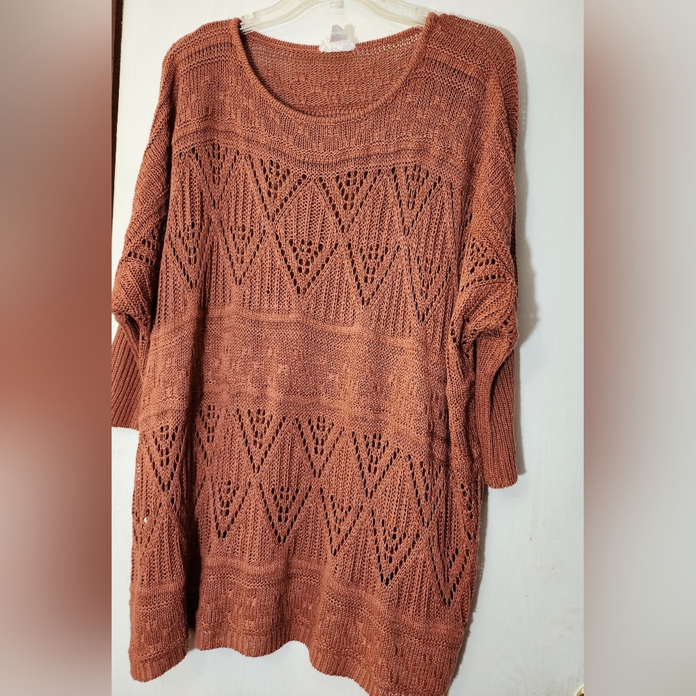 Honey Lee Rust Orange Knit Sweater Sz Medium Long Sleeve